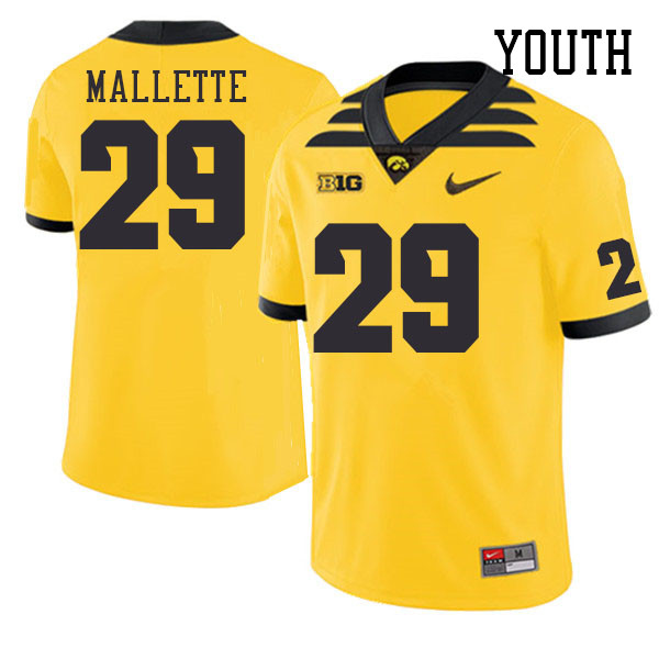 Youth #29 Judah Mallette Iowa Hawkeyes College Football Jerseys Stitched Sale-Gold